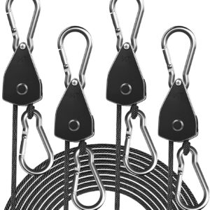 4-PACK 1/8" ADJUSTABLE ROPE HANGER | HEAVY DUTY RATCHET HANG STRAP | RATCHETING PULLEY SYSTEM FOR HANGING PLANTS GROW LIGHTS