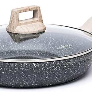 CAROTE NONSTICK FRYING PAN SKILLET | 10 INCH NON STICK GRANITE FRY PAN WITH GLASS LID (CLASSIC GRANITE)