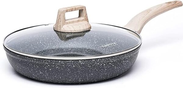 CAROTE NONSTICK FRYING PAN SKILLET | 10 INCH NON STICK GRANITE FRY PAN WITH GLASS LID (CLASSIC GRANITE)