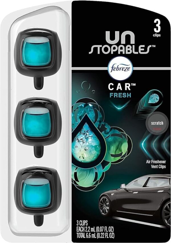 FEBREZE UNSTOPABLES CAR ODOR-FIGHTING CAR FRESHENER VENT CLIP FRESH | .07 FL OZ. CAR VENT CLIP | PACK OF 3