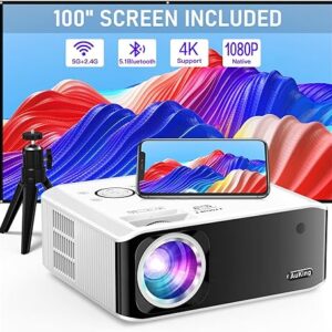 AUKING PROJECTOR WITH WIFI AND BLUETOOTH, 2024 UPGRADE NATIVE 1080P 4K PROJECTOR SUPPORTED, 480 ANSI OUTDOOR PROJECTOR WITH 100" SCREEN AND TRIPOD