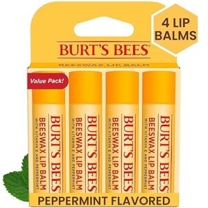 BURT'S BEES LIP BALM | MOISTURIZING LIP CARE | ORIGINAL BEESWAX WITH VITAMIN E & PEPPERMINT OIL | 100% NATURAL | 4 COUNT PACK